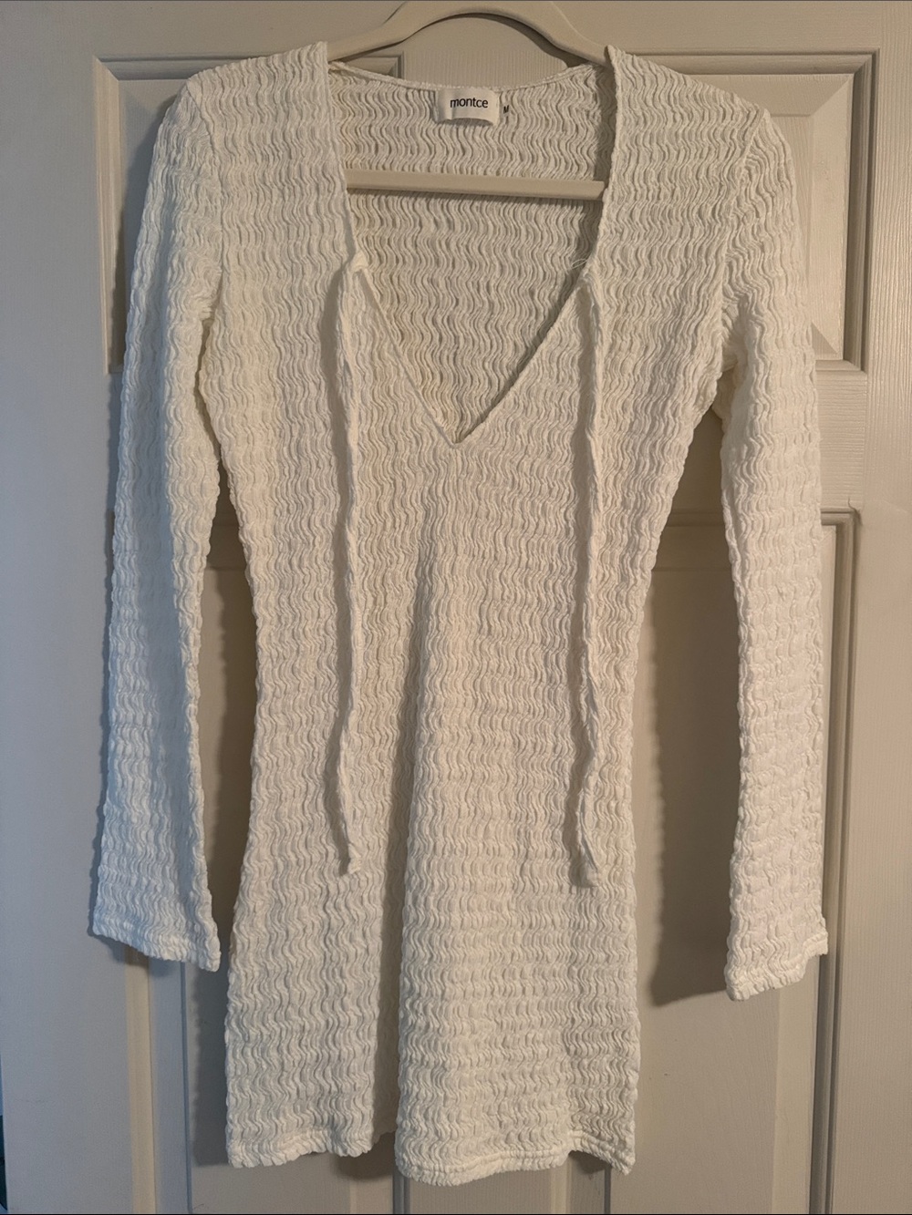 Montce White Seychelles Long Sleeve V-Neck Dress